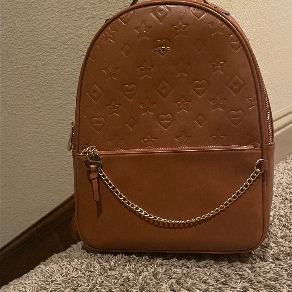 Aldo Tan Embossed Backpack with Chain Detail New